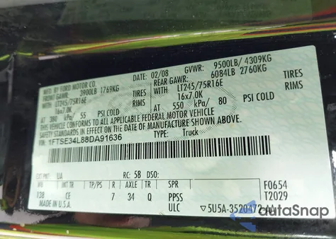 2008 Ford E-350 Super Duty Commercial/Recreational из США, поврежденный, VIN 1FTSE34L88DA91636